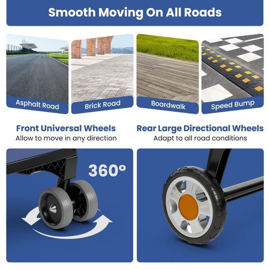 Goplus Folding Shopping Carts for Groceries with 6 Wheels, Heavy Duty Grocery Utility Cart