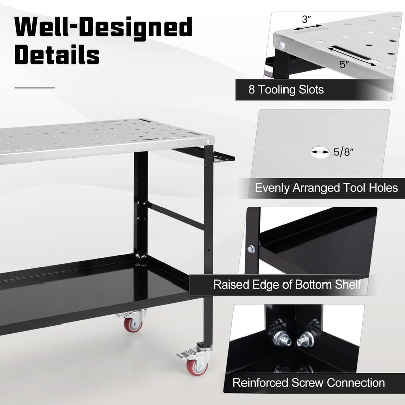 Load image into Gallery viewer, Goplus 36” x 18” Rolling Welding Table, 1200 lbs Welding Workbench on Wheels w/Tool Rack & Tray