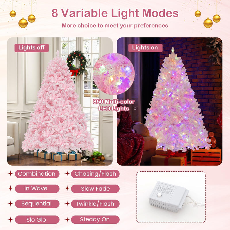 Load image into Gallery viewer, Goplus 6FT Pink Pre-lit Christmas Tree, Hinged Snow Flocked Artificial Xmas Tree, Seasonal Holiday Decoration for Office Home