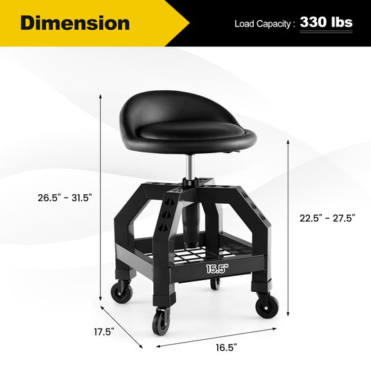 Goplus Mechanic Stool with Wheels, Adjustable Height Swivel Shop Stool Roller Seat with Tool Tray