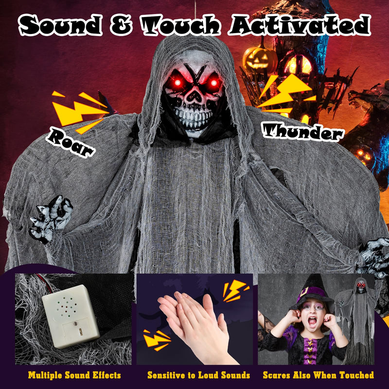 Load image into Gallery viewer, Goplus Hanging Halloween Decoration, 12.1 Ft Skeleton Ghost with Flickering Red Eyes, Scary Sounds