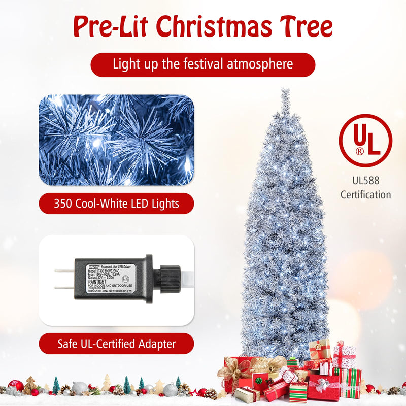 Load image into Gallery viewer, Goplus 7ft Pre-Lit Artificial Pencil Christmas Tree with 350 Cool-White LED Lights