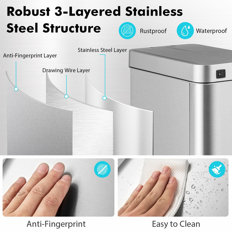 Load image into Gallery viewer, Goplus Slim Kitchen Trash Can, 13.2 Gallon Motion Sensor Garbage Bin with Wing Lids, Anti-Fingerprint Touchless Waste Bin