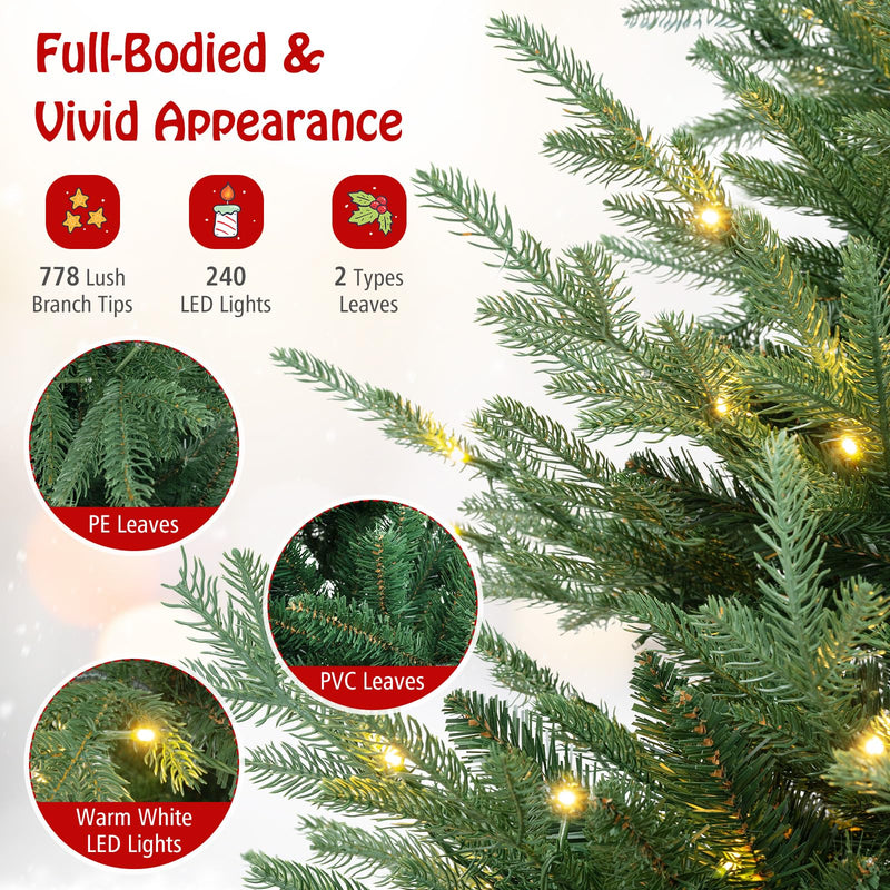 Load image into Gallery viewer, Goplus 6ft Faux Hinged Xmas Full Tree with 240 Warm White LED Lights, 778 Branch Tips