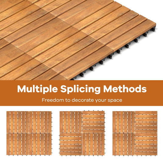 Goplus 12” x 12” Stripe Pattern Acacia Wood Patio Tiles ( 27 PCS )