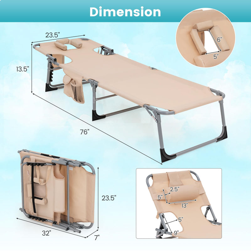 Load image into Gallery viewer, Beach Chaise Lounge with Face Hole, Folding Recliner Black/Gray/Sky Blue/Navy