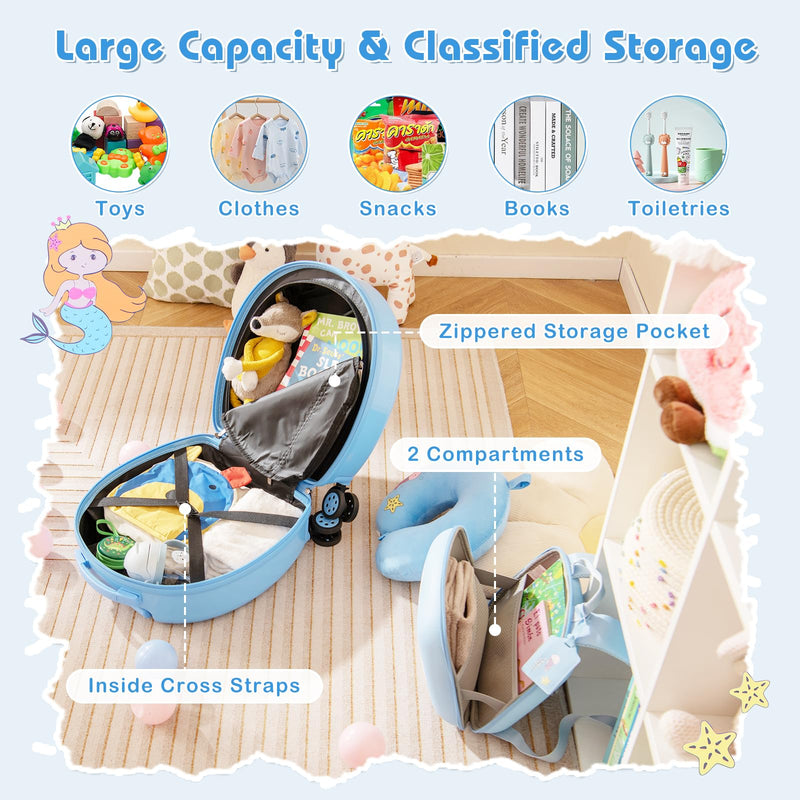 Load image into Gallery viewer, Goplus 4 Piece Kids Luggage Set, 14” Carry-on Hardside Spinner Luggage w/ 10” Backpack