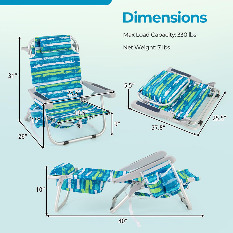Load image into Gallery viewer, Goplus Folding Backpack Beach Chairs, Aluminum Sling Camping Chair with 5-Position Backrest, Towel Hanging Rack