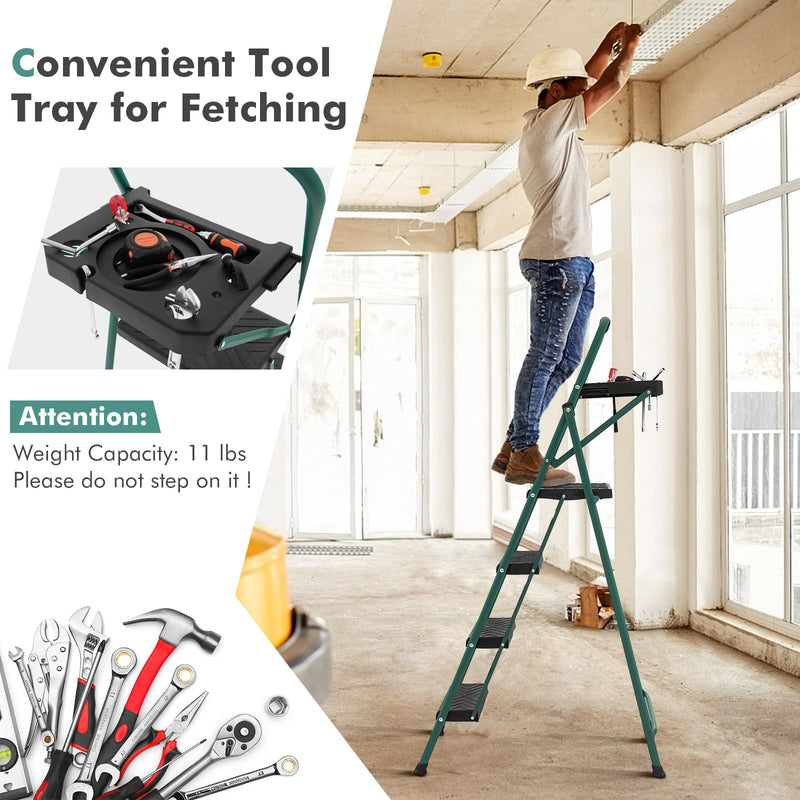 Load image into Gallery viewer, Goplus Folding Step Ladder, 4-Step Ladder w/Tool Tray, Non-Slip Footpads & Pedals