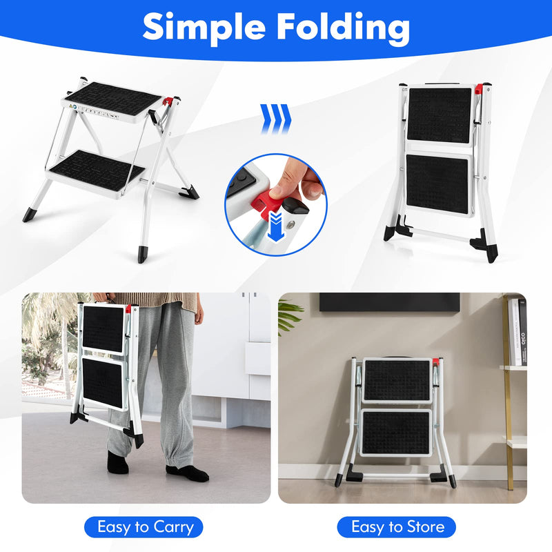 Load image into Gallery viewer, Goplus 2 Step Ladder, Lightweight Folding Step Stool with Anti-Slip Pedals