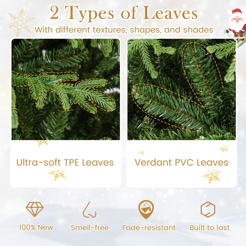 Load image into Gallery viewer, Goplus Pre-Lit Artificial Christmas Tree with PVC & Soft TPE Branch Tips & Foldable Metal Stand