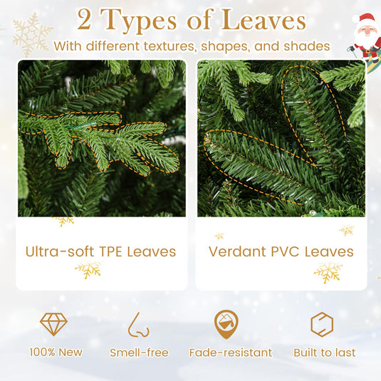 Goplus Pre-Lit Artificial Christmas Tree with PVC & Soft TPE Branch Tips & Foldable Metal Stand