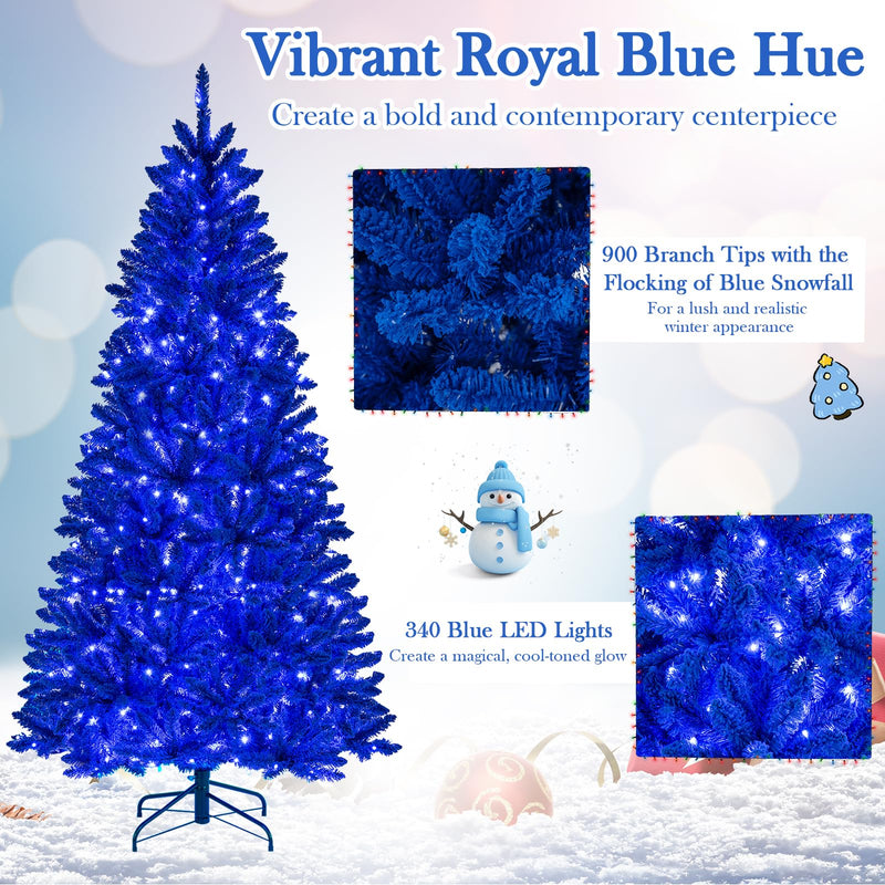 Load image into Gallery viewer, Goplus 7 FT Pre-Lit Royal Blue Snow Flocked Christmas Tree with 340 LED Lights