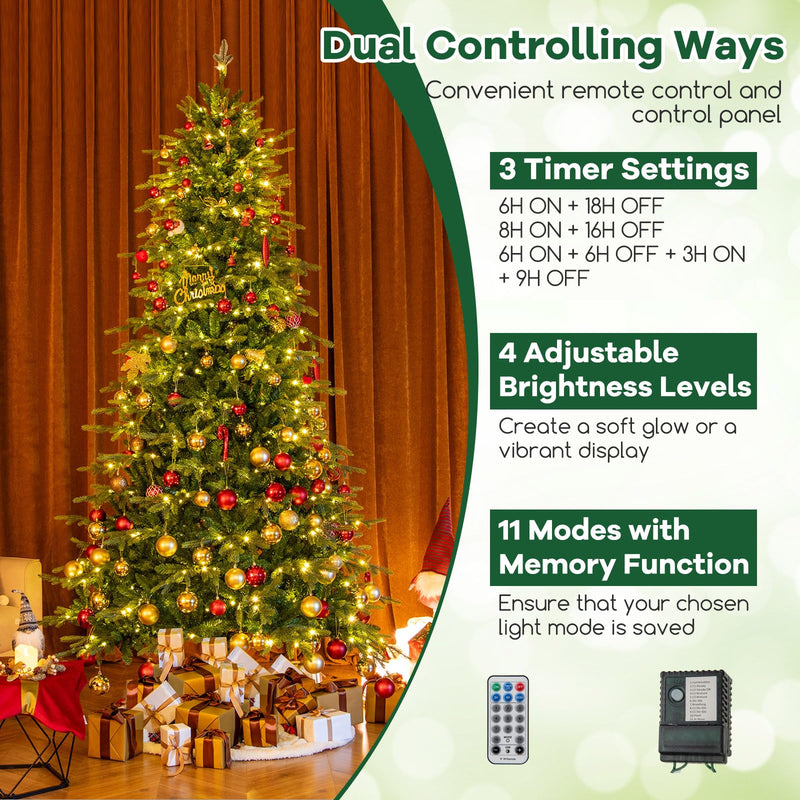 Load image into Gallery viewer, Goplus 9ft Pre-Lit Artificial Christmas Tree with 1770 PVC & PE Tips, 560 Multicolored & Warm White LED Lights