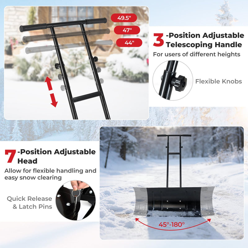 Load image into Gallery viewer, Goplus Ergonomic Snow Pusher w/ 29"x16" (W x H) 7-Position Angled Blade