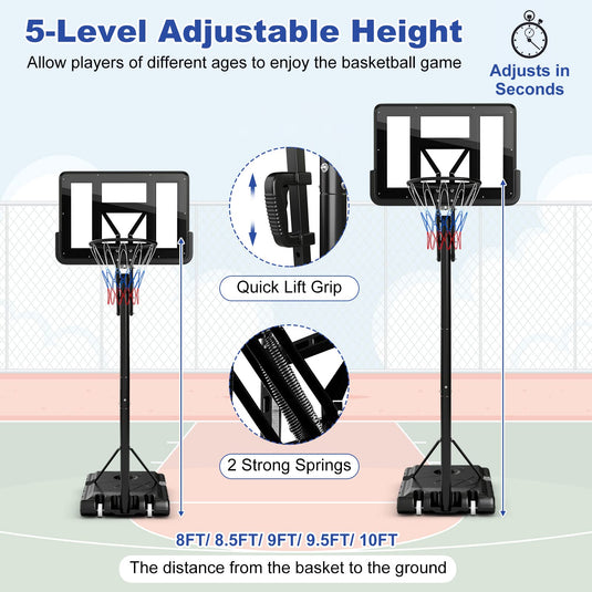 8 to 10ft 5-Level Height Adjustable Basketball Goal Hoop Stand - Goplus