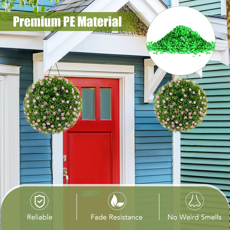 Load image into Gallery viewer, Goplus 17.5 Inch Topiary Balls Artificial Outdoor Set of 2, Faux Greenery Balls with Pink Flowers