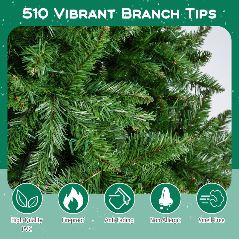 Load image into Gallery viewer, Goplus Pre-Lit Artificial Christmas Tree with 7 Lighting Modes & Folding Metal Stand