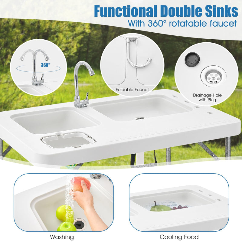 Load image into Gallery viewer, Goplus 40" Folding Fish Cleaning Table with Dual Water Basins