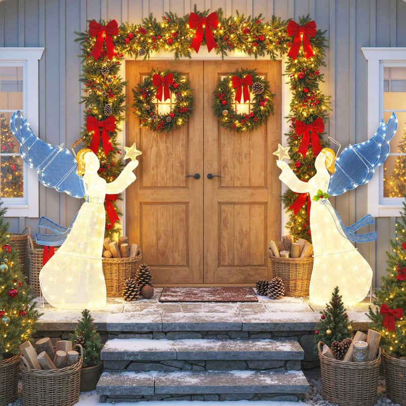 Load image into Gallery viewer, Goplus 5 Ft Lighted Christmas Angel with Star Halo Spreading Wings