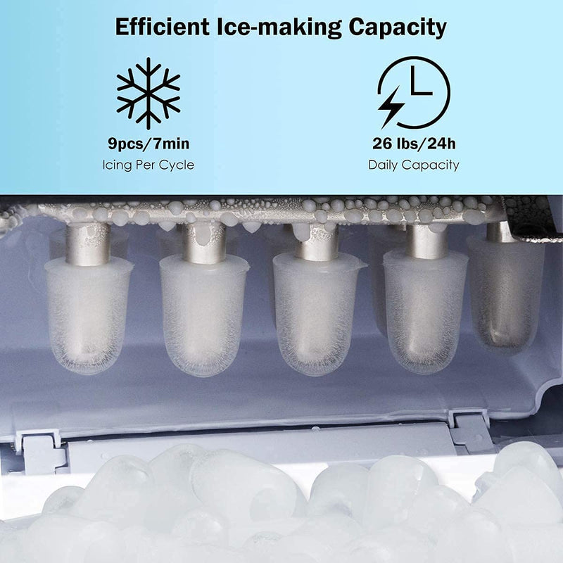 Load image into Gallery viewer, Portable Countertop Ice Maker, 26LBS/24H Mini Ice Cube Machine w/8 Min Processing 9 Cubes