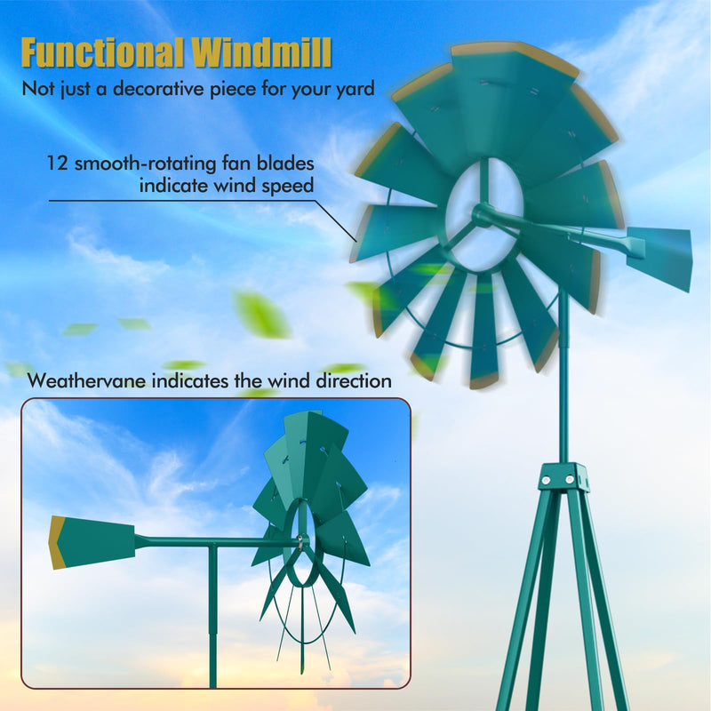 Load image into Gallery viewer, Goplus 8 ft Ornamental Windmill, All-Weather Metal Wind Mill w/ 4 Support Legs, Decorative Weathervane