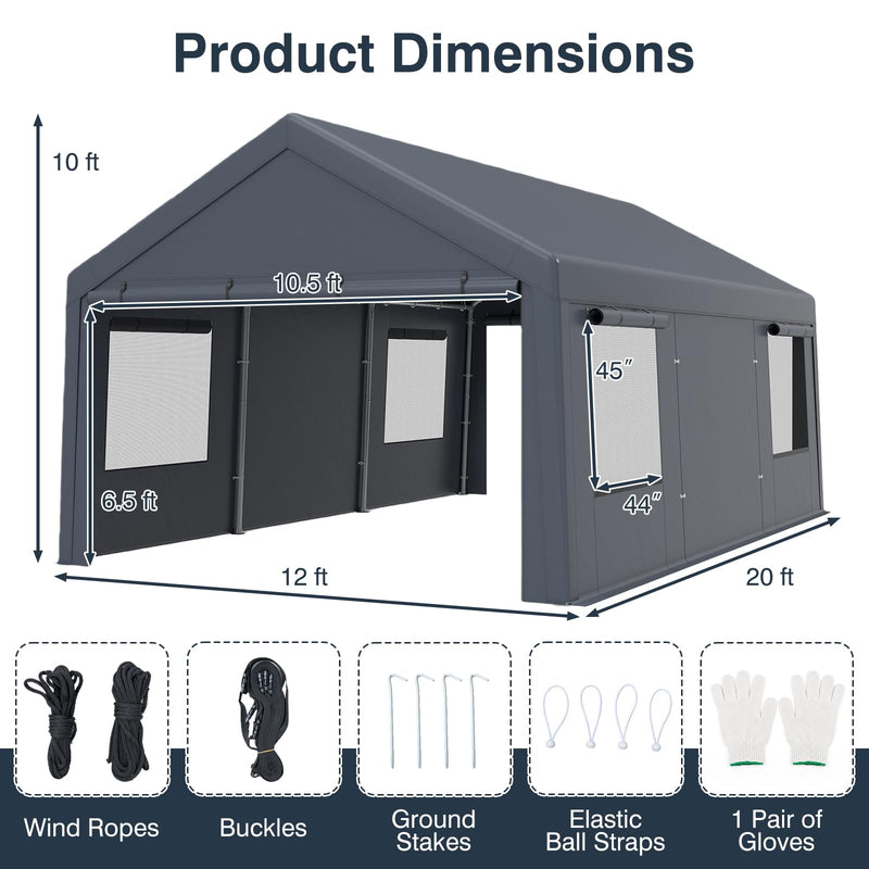 Load image into Gallery viewer, Goplus 10x20 FT Portable Garage with 2 Doors & 4 Roll-Up Mesh Windows