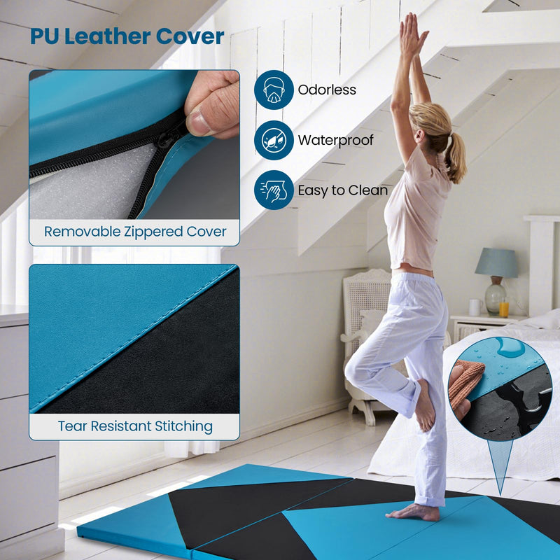 Load image into Gallery viewer, Goplus Folding Gymnastics Mat, 10’ x 4’ x 2’’ Thick Tumbling Mats with PU Leather, Hook & Loop Fasteners