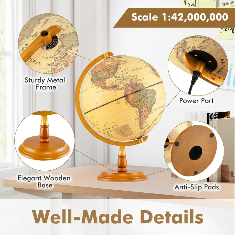 Load image into Gallery viewer, Goplus 12 Inch Antique Light up Rotating Globe Night Lamp with Wooden Stand
