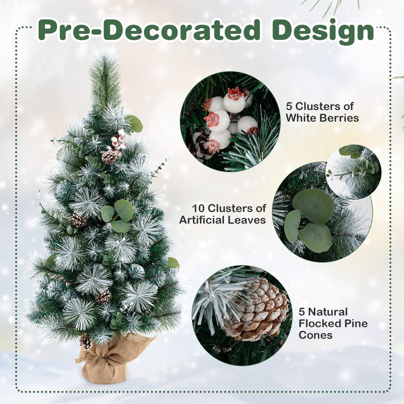 Load image into Gallery viewer, Goplus 3ft Pre-Lit Mini Tabletop Christmas Tree with 30 Warm White LED Lights, Timer, 98 Flocked PVC & Pine Needles