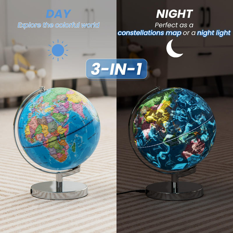 Load image into Gallery viewer, Goplus 9’’ Rotating 3 in 1 Illuminated World Globe with Constellation Stars