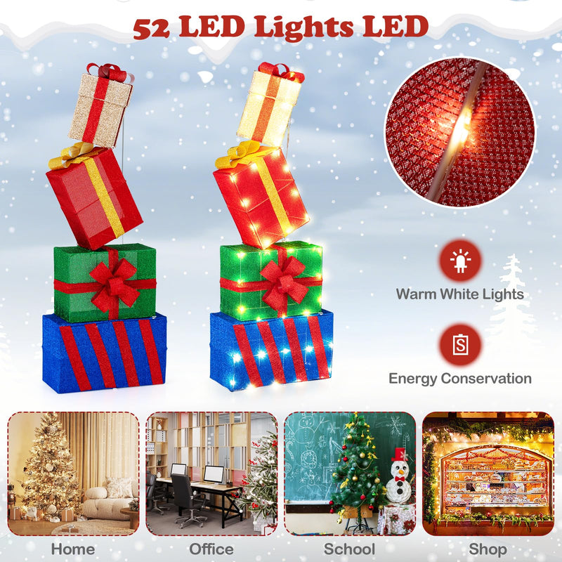Load image into Gallery viewer, Goplus Christmas Lighted Gift Boxes Set of 4 | Light Up Present Boxes with Colorful Bows