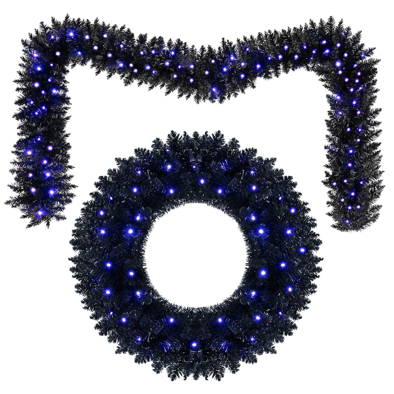 Load image into Gallery viewer, Goplus 24" Black Halloween Wreath and 9 ft Garland Set for Christmas