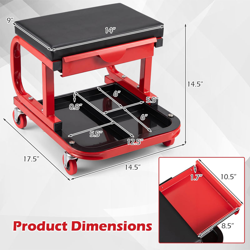 Load image into Gallery viewer, Goplus Mechanic Rolling Stool w/Tool Trays and Magnetic Drawer | 330 LBS Capacity
