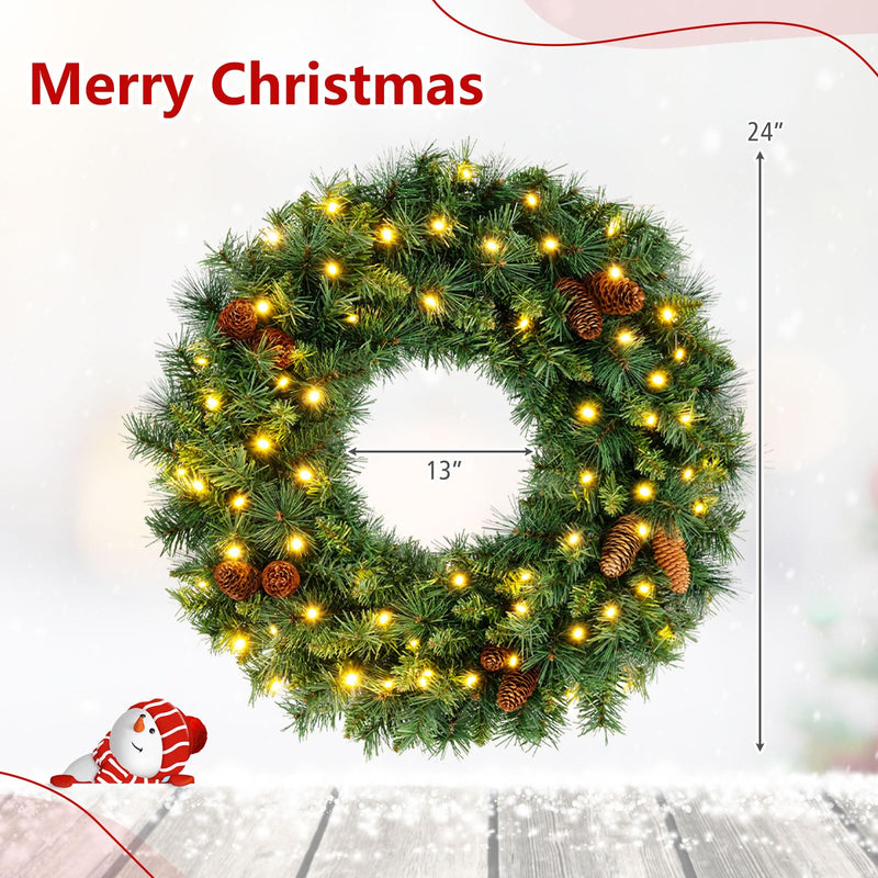 Load image into Gallery viewer, Goplus 24" Christmas Wreath with 10 Pine Cones and 50 Warm White LED Lights