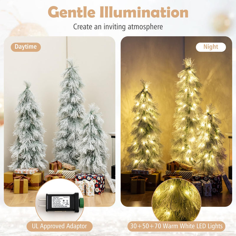 Load image into Gallery viewer, Goplus 3' 4' 5' Pre-Lit Snow Flocked Christmas Tree Set of 3 | Holiday Seasonal Decor