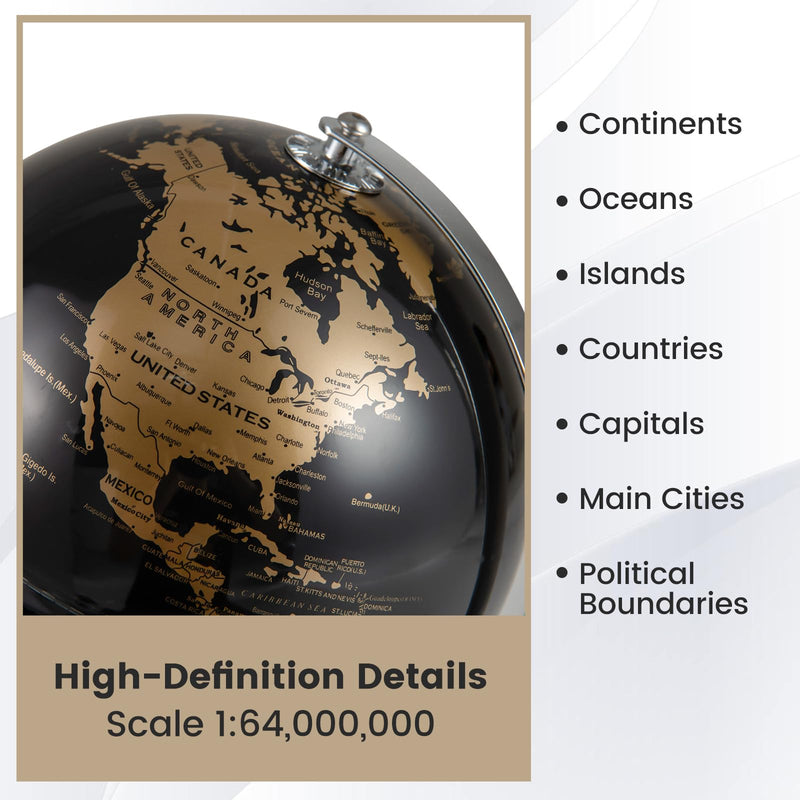 Load image into Gallery viewer, Goplus 8-Inch Metallic Black World Globe Educational Learning Toy