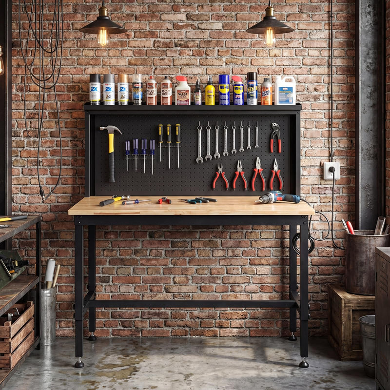 Load image into Gallery viewer, Goplus 48" Heavy Duty Workbench with AC/USB Outlets and Pegboard
