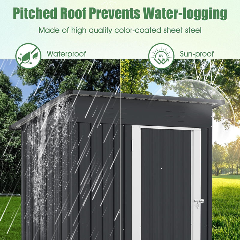 Load image into Gallery viewer, Goplus 5 x 3 FT Outdoor Storage Shed, Galvanized Metal Tool House w/Sloped Roof, 2 Vents, Lockable Door
