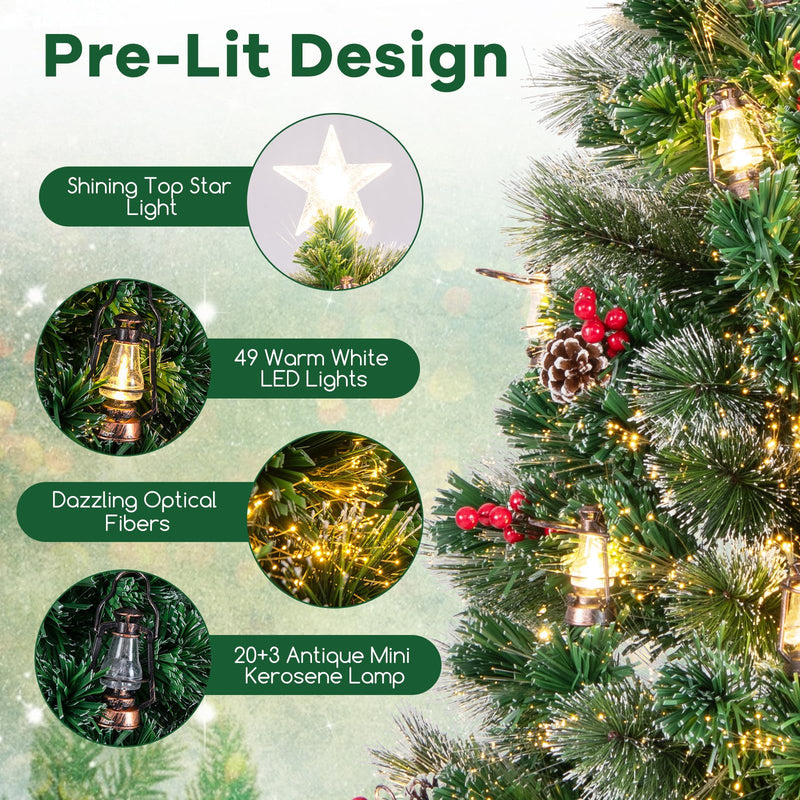 Load image into Gallery viewer, Goplus Pre-Lit Fiber Optic Christmas Tree, Artificial Snowy Xmas Tree with Warm White LED Lights