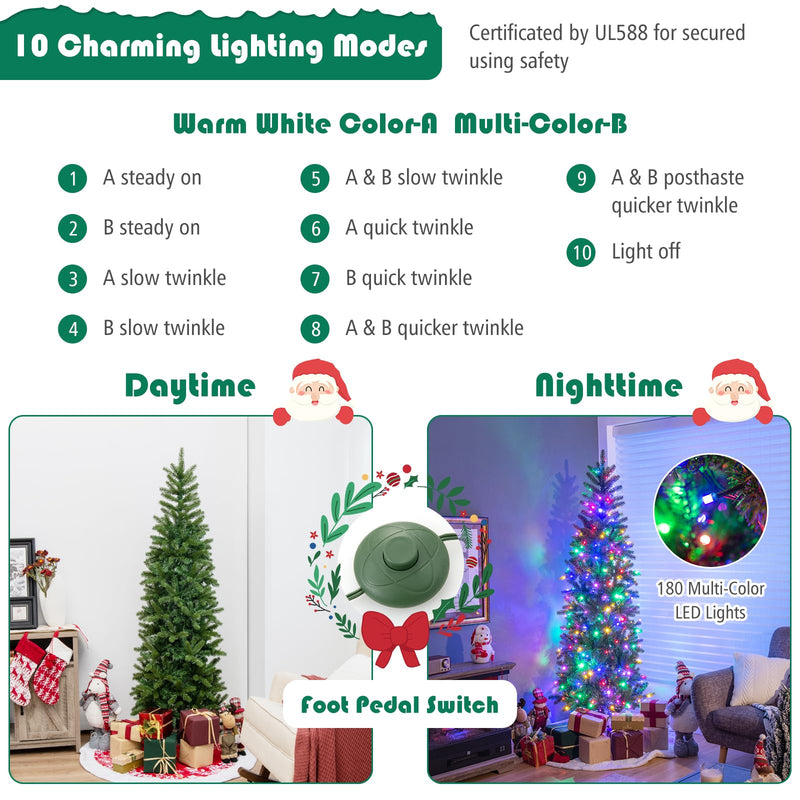 Load image into Gallery viewer, Goplus 5ft Pre-Lit Pencil Christmas Tree, Hinged Artificial Slim Tree with 390 PVC PE Branch Tips