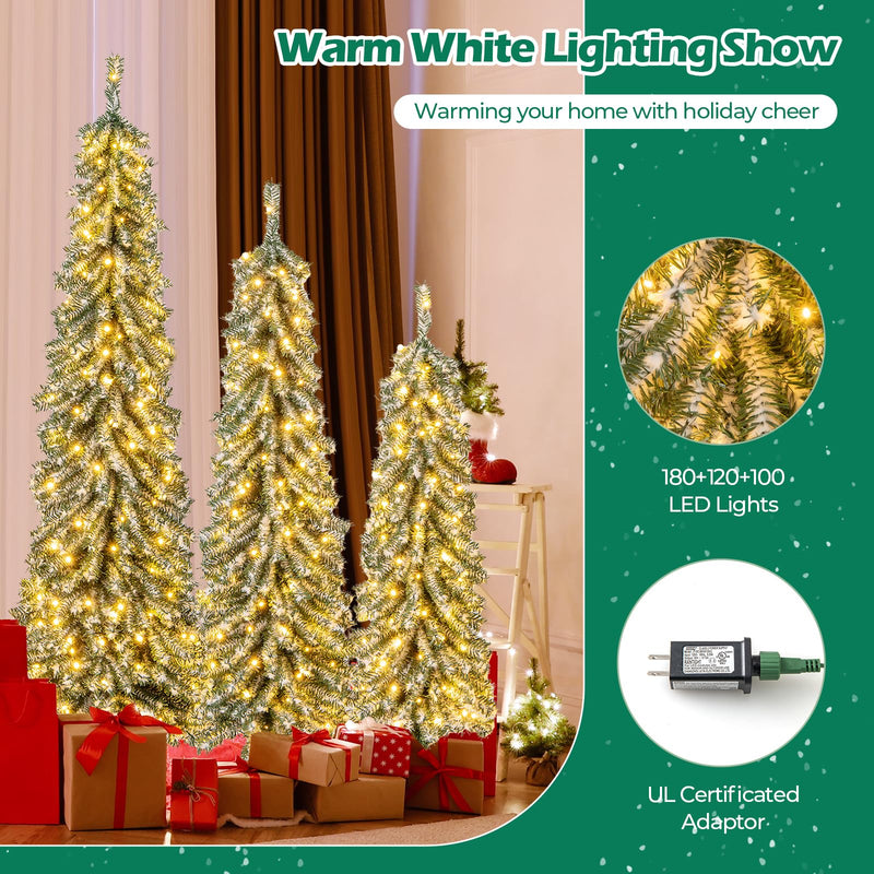 Load image into Gallery viewer, Goplus 4' 5' 6' Pre-Lit Artificial Christmas Tree Set of 3 with Drooping Branches