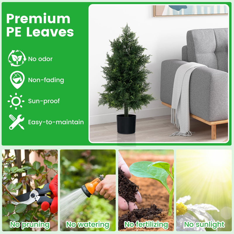 Load image into Gallery viewer, Goplus 31.5'' Artificial Cedar Topiary Trees for Outdoors, Potted Fake Cypress Trees with Cement Plastic Pot