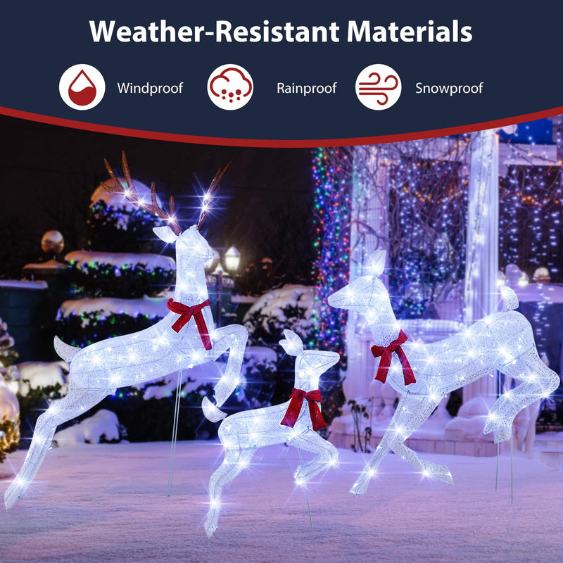 Load image into Gallery viewer, Goplus 3-Piece Large Lighted Christmas Reindeer Family, Light up Xmas Decorations w/255 LED Lights & Scarves