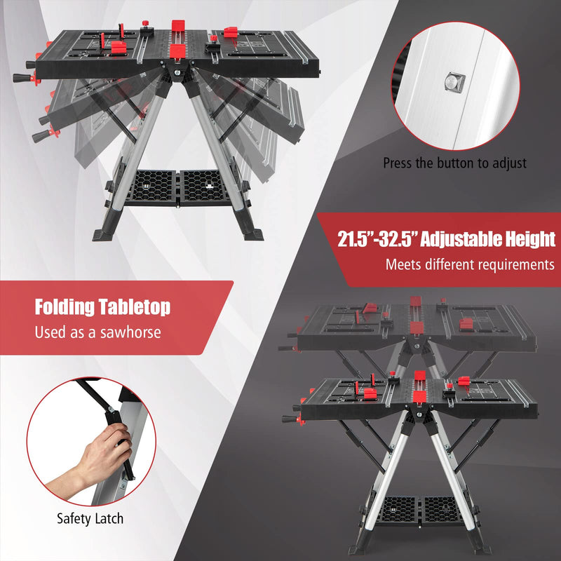 Load image into Gallery viewer, Goplus Portable Workbench, Folding Work Table & Sawhorse with Adjustable Height, 440LBS Capacity