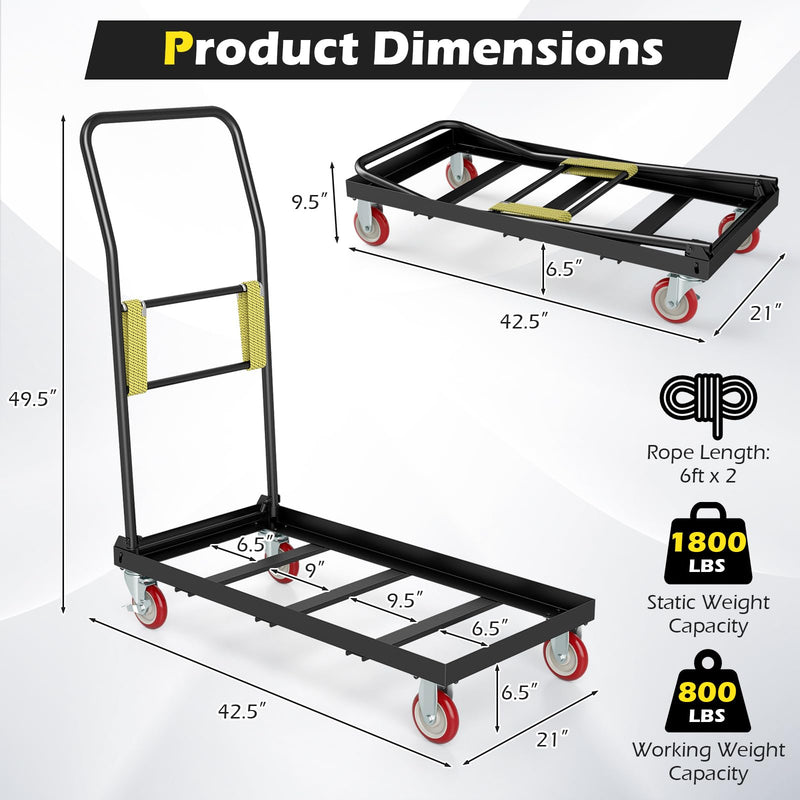 Load image into Gallery viewer, Goplus 800 LBS Folding Chair Rack with Rubber Wheels & 2 Elastic Ropes