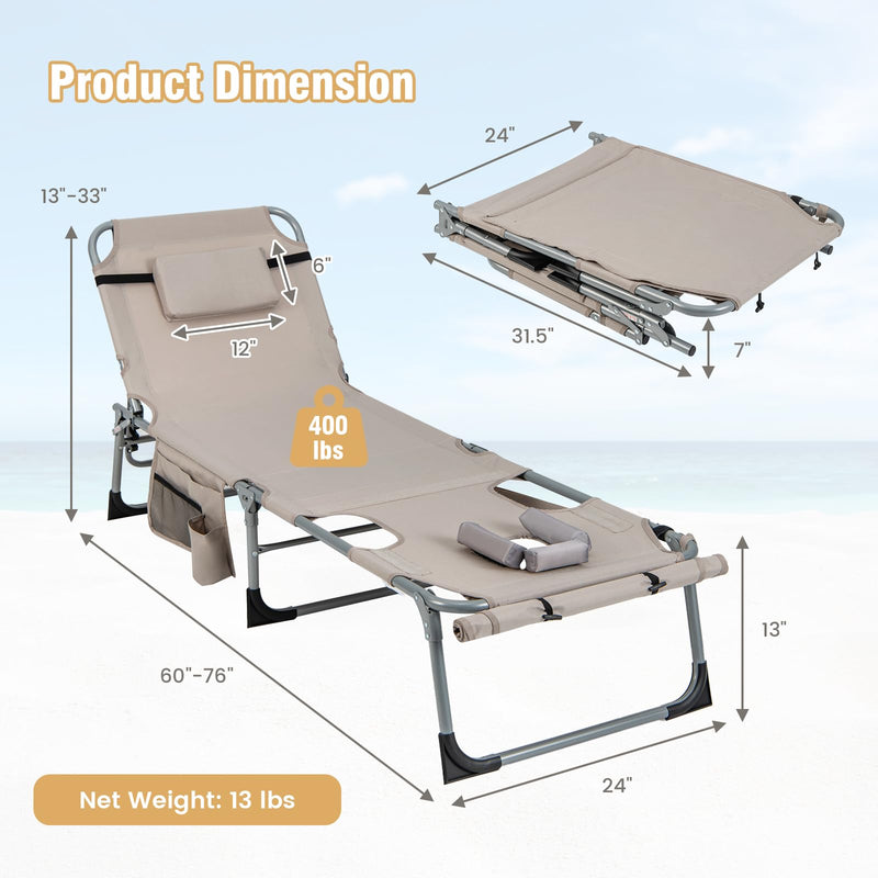 Load image into Gallery viewer, Goplus Lounge Chairs for Outside, 5-Position Tanning Chair w/Face & Arm Hole
