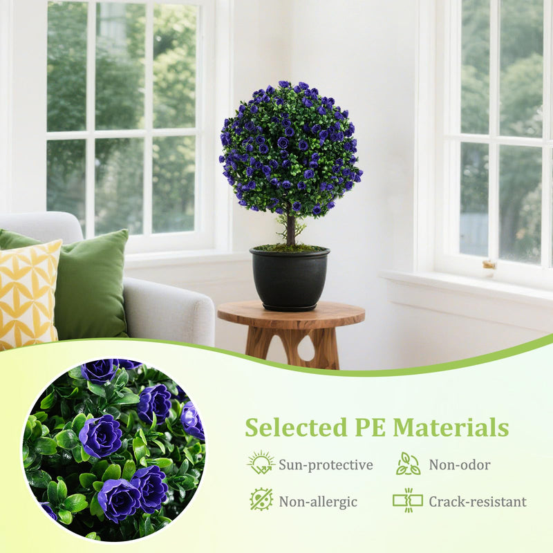 Load image into Gallery viewer, Goplus 22'' Artificial Purple Rose Topiary Ball Tree Set of 2 Faux Potted Plants Artificial Shrubs Bushes with Flowers