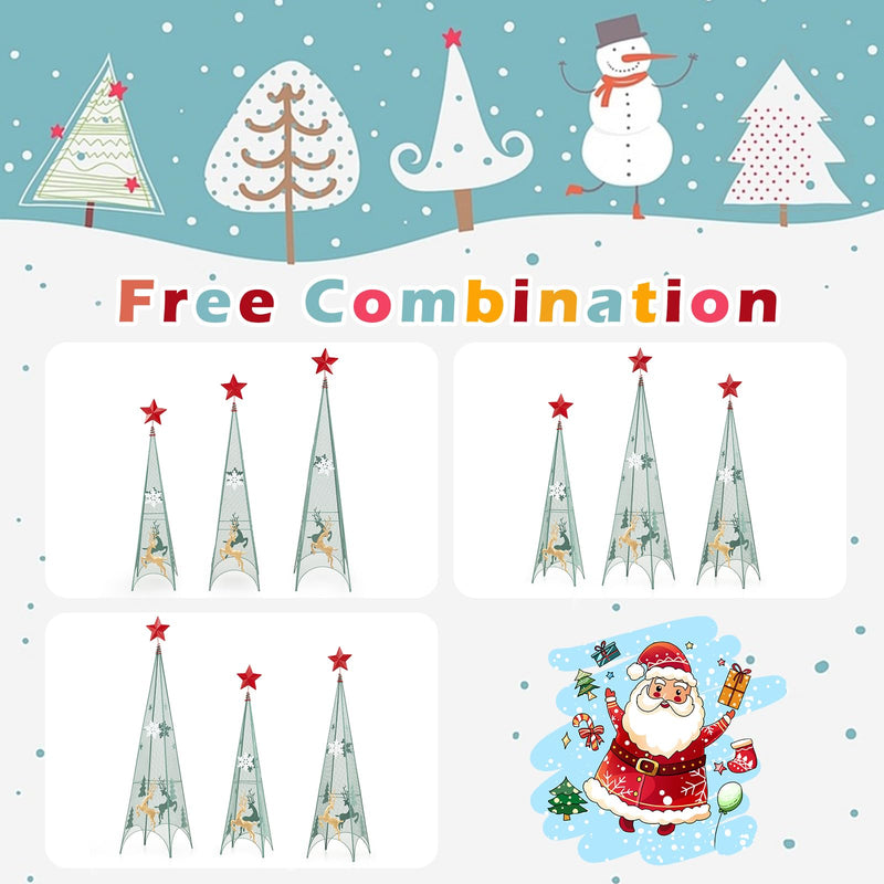 Load image into Gallery viewer, Goplus Set of 3 Tower Shaped Christmas Trees (3ft/3.5ft/4ft), Artificial Xmas Metal Trees with Removable Star Toppers & Reindeer