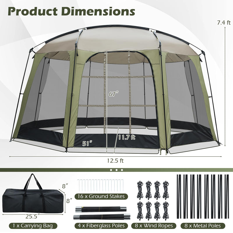Load image into Gallery viewer, Goplus 12.5 FT X 11.7 FT Mesh Screen Tent with Zippered Door & Carrying Bag